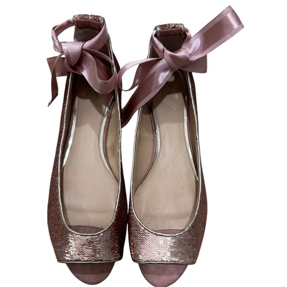 Jewel Badgley Mischka Pink Sequin Peep-Toe Flats - Picture 3 of 5